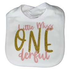 Little Miss ONEderful Bib, custom made by Harmonic Moments Crafts